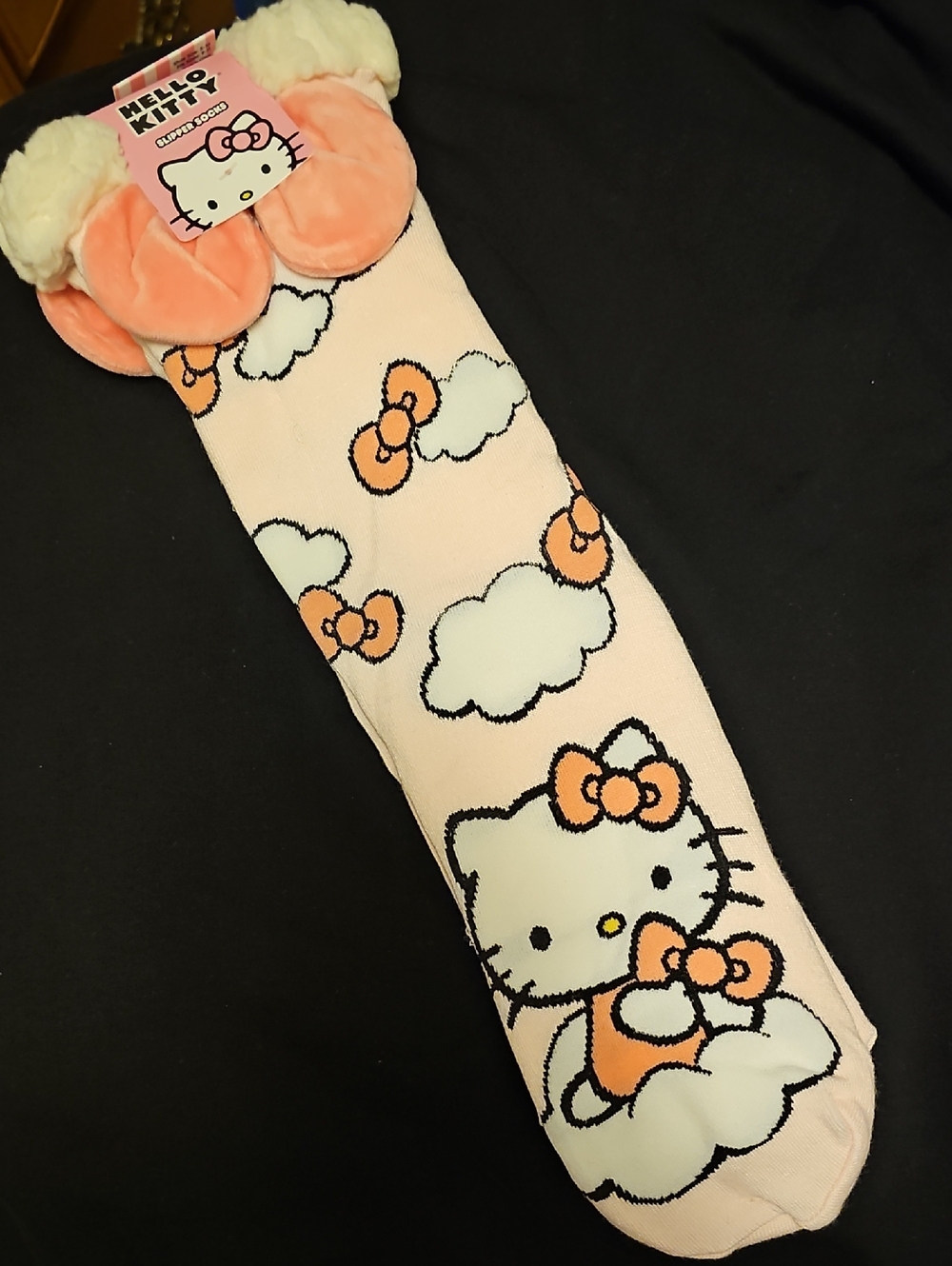 Hello Kitty Peach & White Plush Slipper Socks